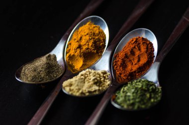 Gümüş kaşık renkli baharat