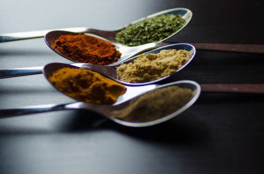 Gümüş kaşık renkli baharat