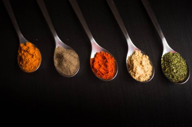 Gümüş kaşık renkli baharat