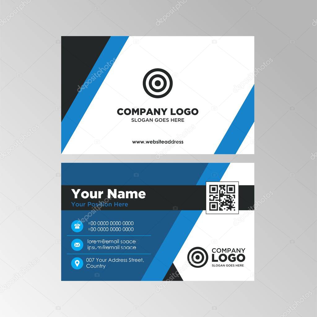 Modern Flat Business Card Template Design With Blue and Black Color, Professional Business Card Vector Editable