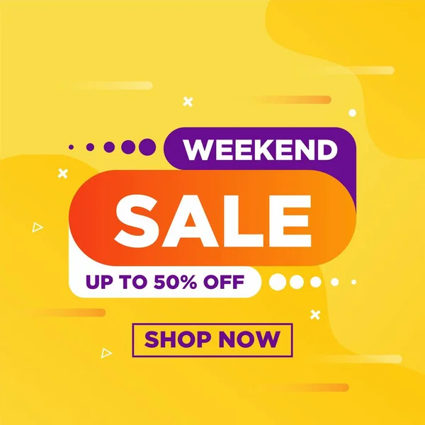 Πολύχρωμο Weekend Sale Banner Σχεδιασμός Κίτρινο Φόντο Πρότυπο Διάνυσμα — Διανυσματικό Αρχείο