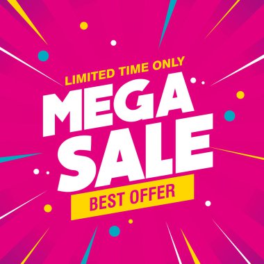 Pembe Arkaplan Şablon Vektörlü Renkli Mega Satış Sancakları Tasarımı