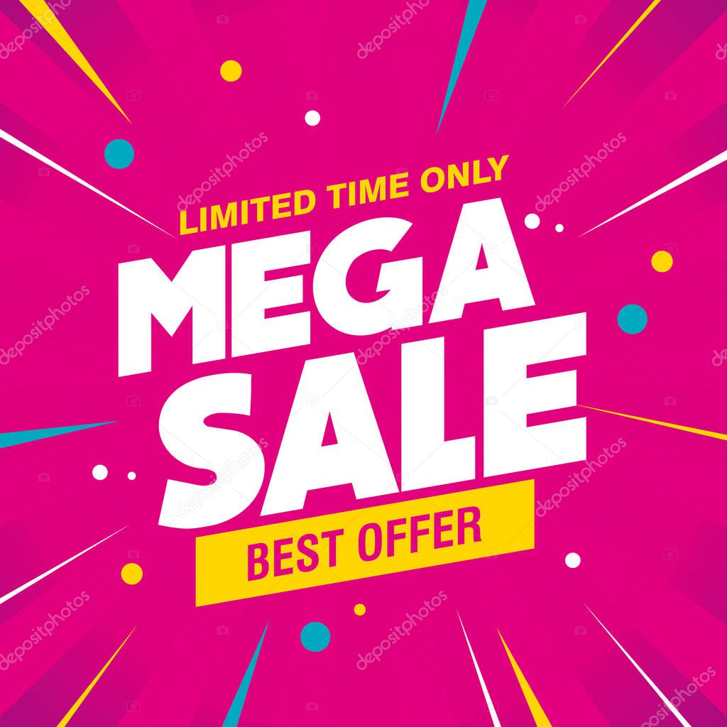 Colorful Mega Sale Banner Design with Pink Background Template Vector