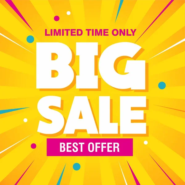 Reklam, sosyal medya ve web afişi için Sarı Arkaplan Şablonu Vektörü ile Renkli Büyük Satış Sancak Tasarımı