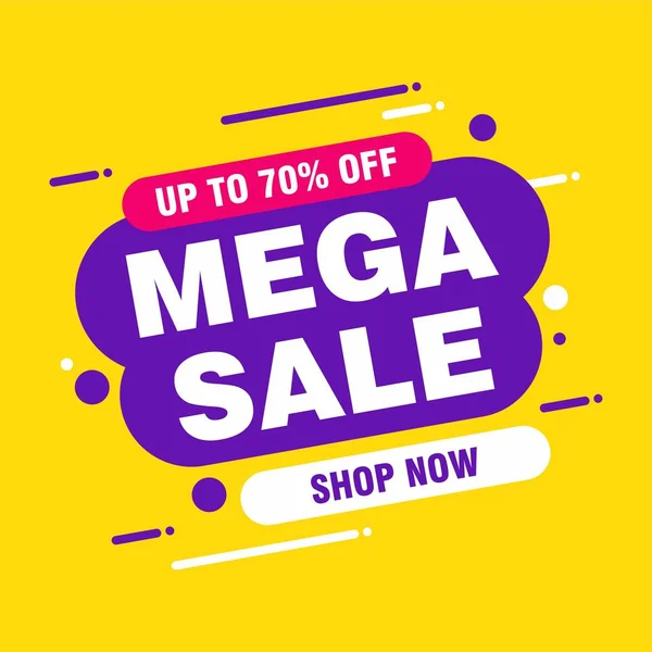 Colorful Mega Sale Banner Design Yellow Background Template Vector Advertising — Stock Vector