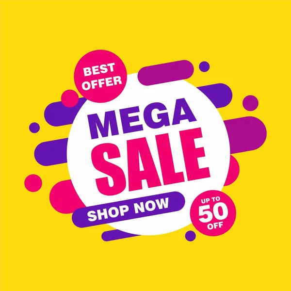 Colorful Abstract Mega Sale Banner Design Yellow Background Template Vector — Stock Vector