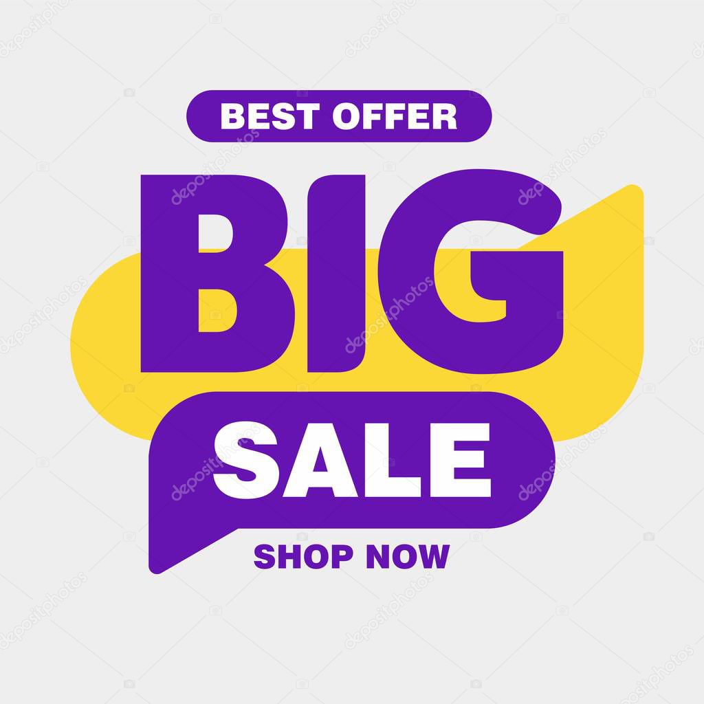 Big Sale Sign Shape Banner Design with Purple and Yellow Color Background Template Vector for advertising, social media, web banner