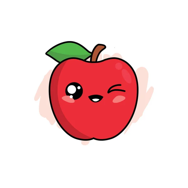 Cartoon Cute Apple Character Design Apple Icon Illustration Template Vector - Stok Vektor