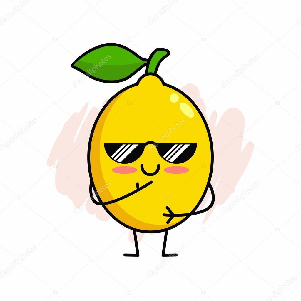 Cartoon of Cute Lemon Character Design, Lemon Icon with Sunglasses Illustration Template Vector