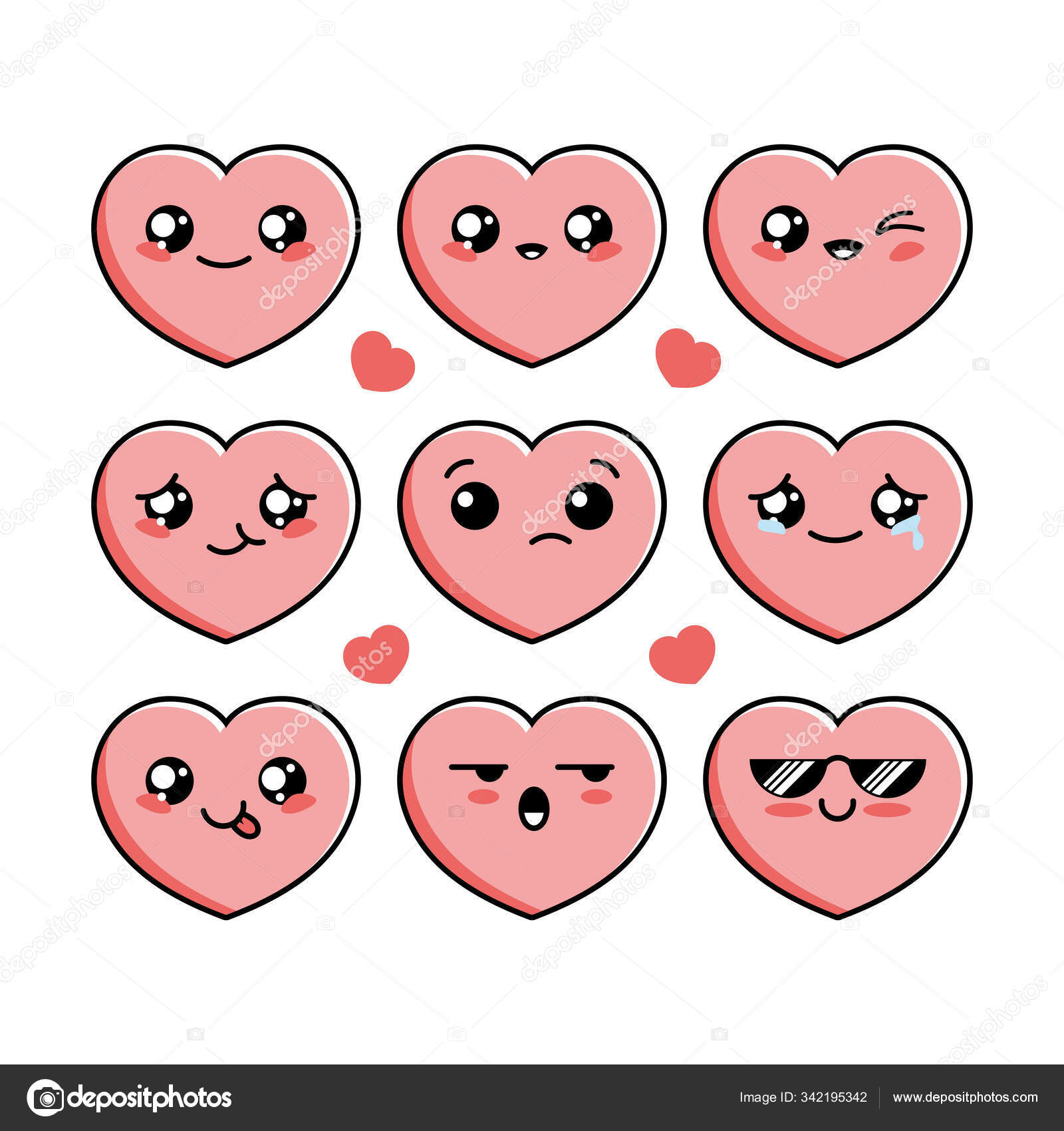 Set Cartoon of Cute Love Character Design, Heart Icon Illustration ...