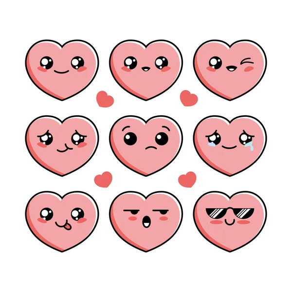 Set Cartoon Cute Love Character Design Heart Icon Illustration Template — Stockový vektor