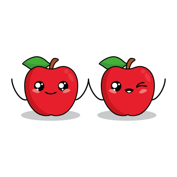 Cartoon Van Schattig Apple Character Design Apple Pictogram Illustratie Sjabloon — Stockvector