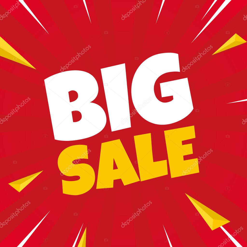 Big Sale Sign Shape Banner with Red Background Design, Discount Banner Template Vector for advertising, social media, web banner
