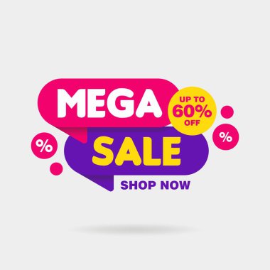 Simple Mega Sale Sign Shape Banner on White Background Design, Discount Banner Template Vector for advertising, social media, web banner