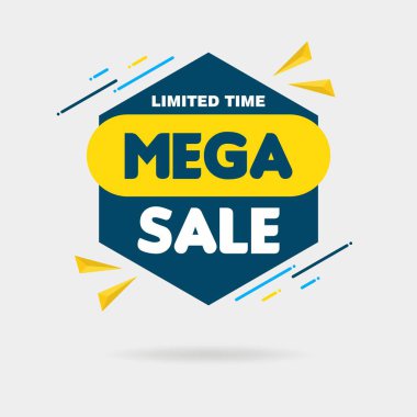 Simple Mega Sale Sign with Hexagon Shape Banner on White Background Design, Discount Banner Template Vector for advertising, social media, web banner