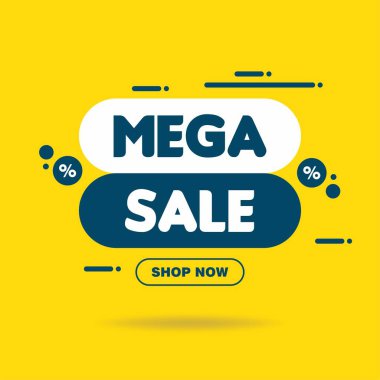 Simple Mega Sale Sign Shape Banner on White Background Design, Discount Banner Template Vector for advertising, social media, web banner