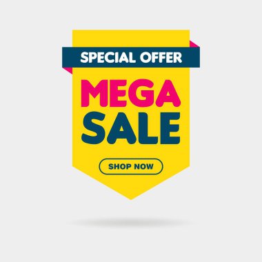 Simple Mega Sale Sign Shape Banner on White Background Design, Discount Banner Template Vector for advertising, social media, web banner