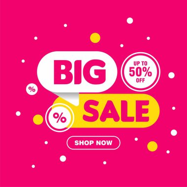 Pembe Arkaplan Tasarımı, İndirimli Sancak Reklam, Sosyal medya, Web afişi Üzerine Basit Düz Büyük Satış Tabelaları Şablonu