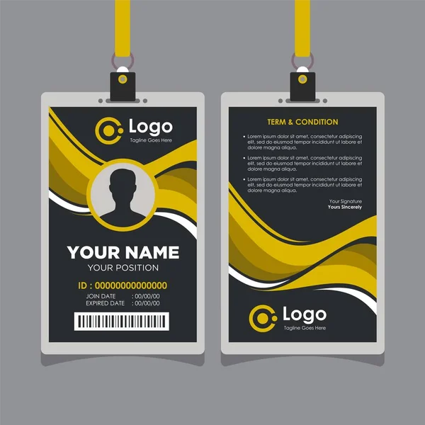 Abstract Wave Yellow Black Card Design Professional Identity Card Template — Stock Vector