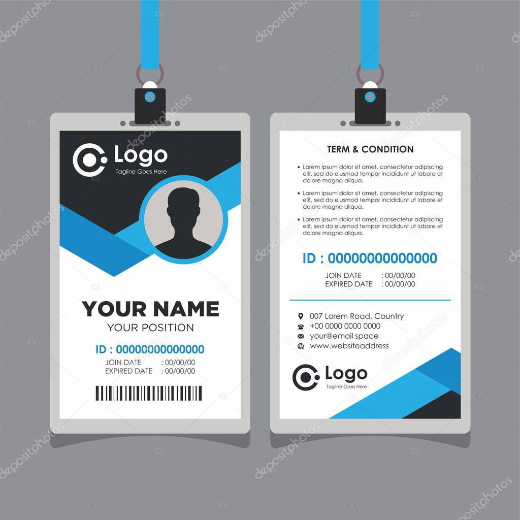 Simple Clean Blue and Black Id Card Design, Professional Identity Card Template Vector for Employee and Others