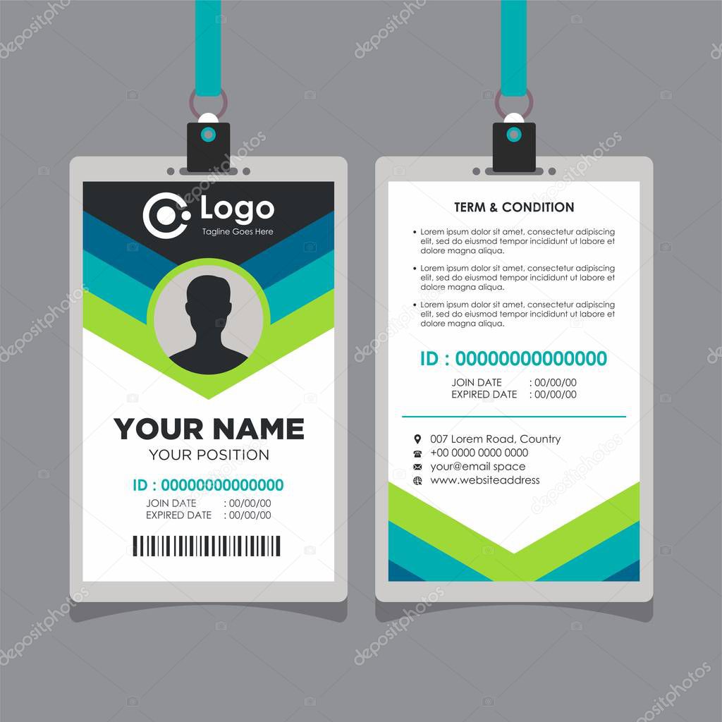 Abstract Geometric Blue and Green Id Card Design, Professional Identity Card Template Vector for Employee and Others