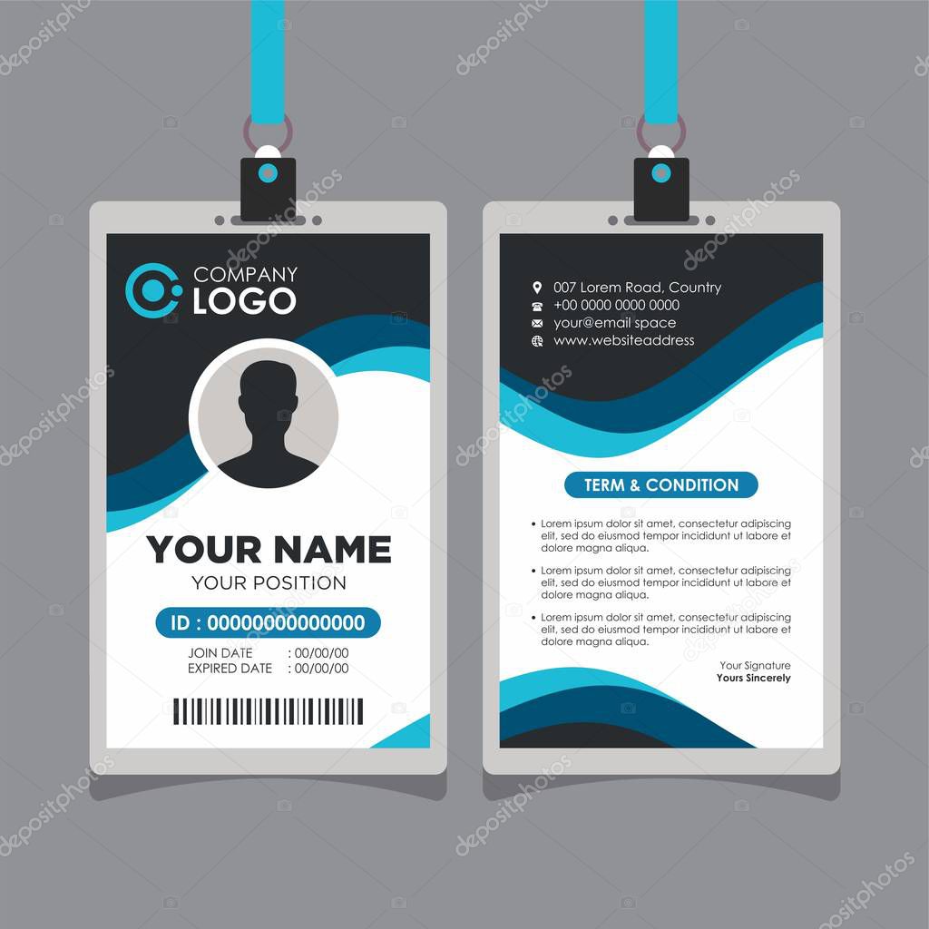 Simple Clean Blue Wave Id Card Design, Professional Identity Card Template Vector for Employee and Others