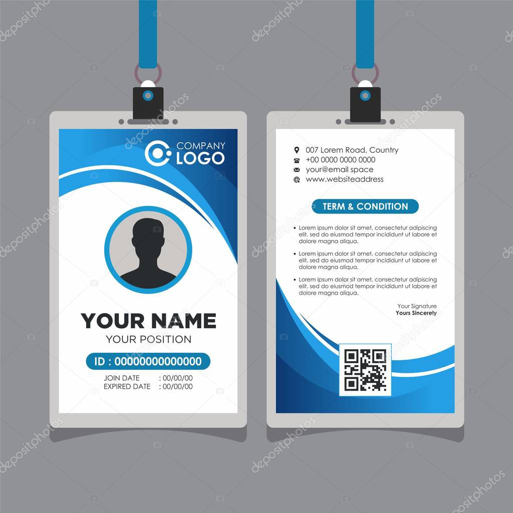 Simple Clean Blue Wave Gradient with White Background Id Card Design, Professional Identity Card Template Vector for Employee and Others
