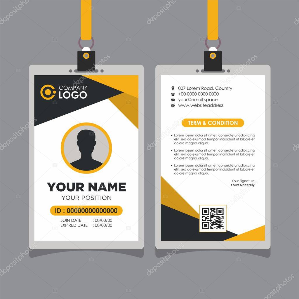 Abstract Geometric Yellow and Black Id Card Design, Professional Identity Card Template Vector for Employee and Others