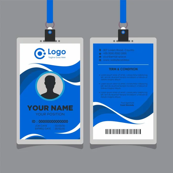 蓝浪Id卡设计 员工及其他人的专业身份证模版矢量 — 图库矢量图片