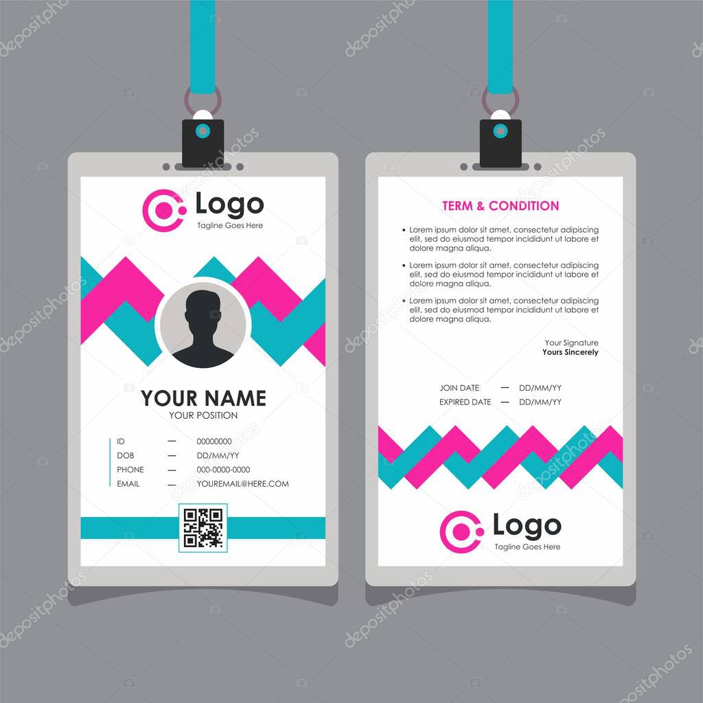 Simple Abstract Pink and Turquoise Id Card Design, Professional Identity Card Template Vector for Employee and Others