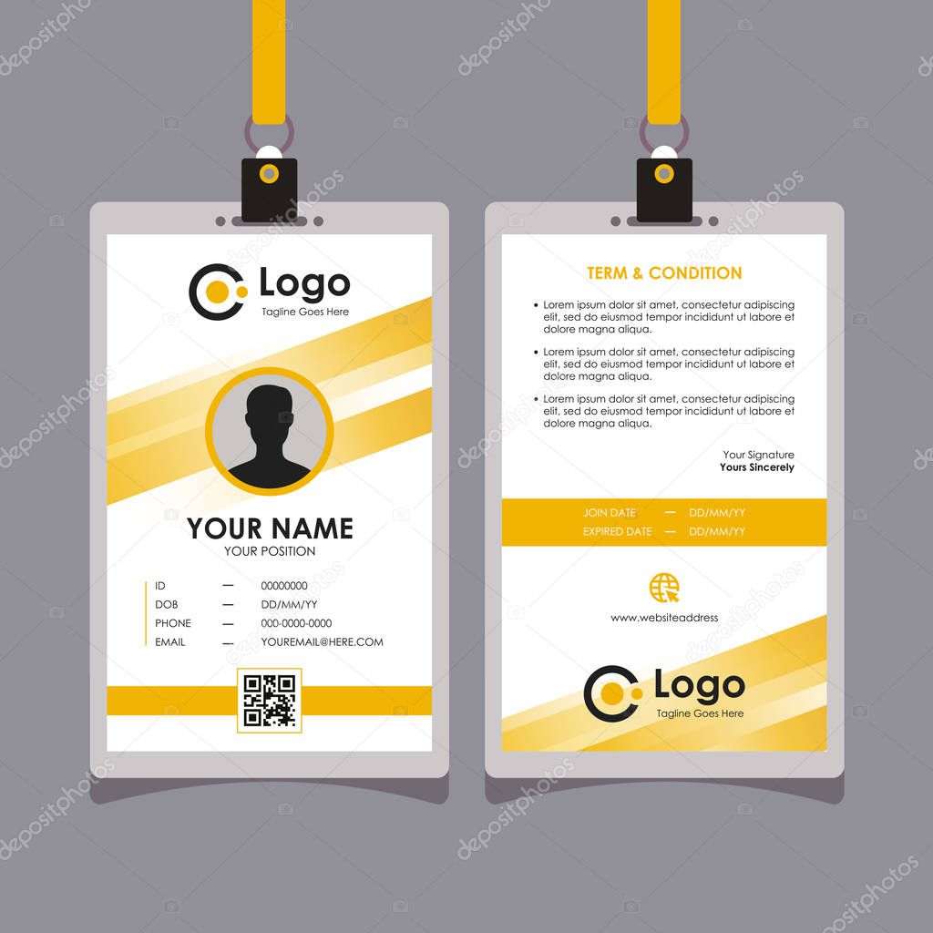 Abstract Yellow and White Id Card Design, Professional Identity Card Template Vector for Employee and Others