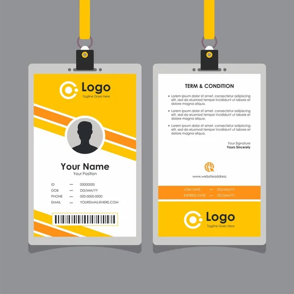 Design Cartão Identificação Linha Amarela Plana Simples Vetor Modelo Cartão —  Vetores de Stock