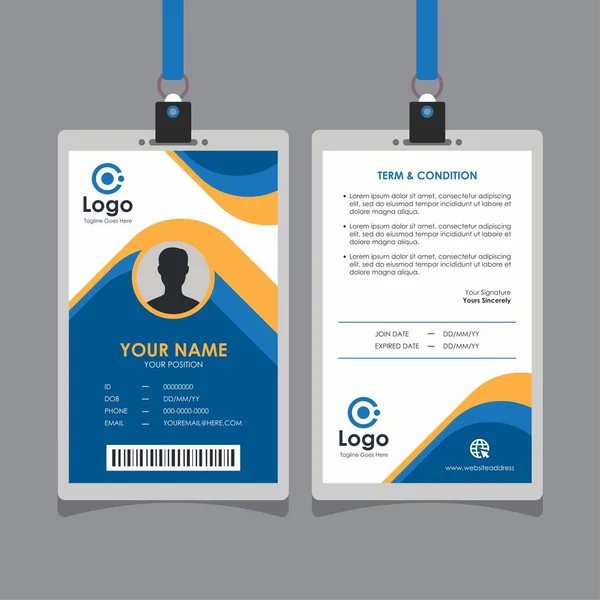 Abstrakt Platt Blå Och Orange Kort Design Professional Identity Card — Stock vektor