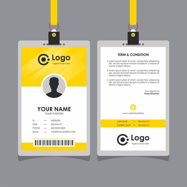 Simple Clean Yellow Id Card Design, Professional Identity Card Template Vector for Employee and Others