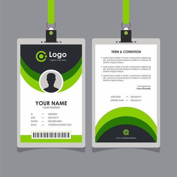 Simple Curve Green Id Card Design, Professional Identity Card Template Vector for Employee and Others