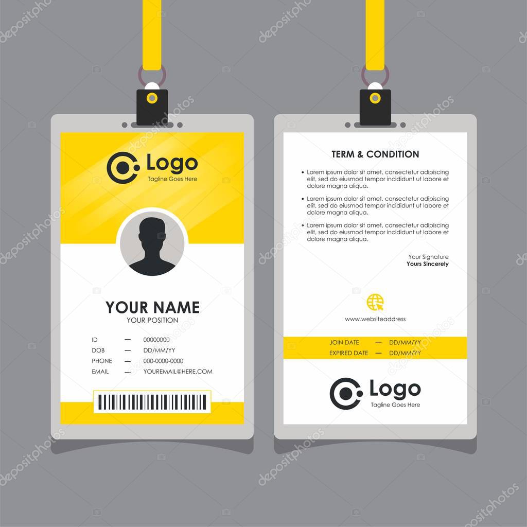 Simple Clean Yellow Id Card Design, Professional Identity Card Template Vector for Employee and Others