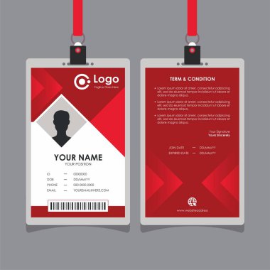 Abstract Simple Geometric Red Id Card Design, Professional Identity Card Template Vector for Employee and Others clipart