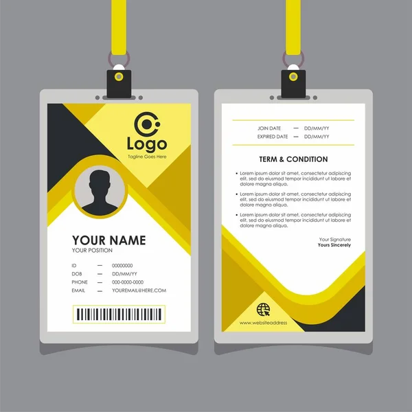 Design Cartão Identificação Amarelo Simples Abstrato Vetor Modelo Cartão Identidade — Vetor de Stock