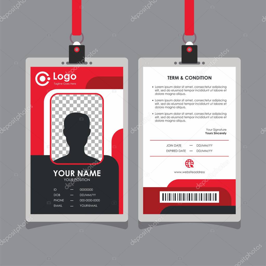 Abstract Simple Red Id Card Design, Professional Identity Card Template Vector for Employee and Others