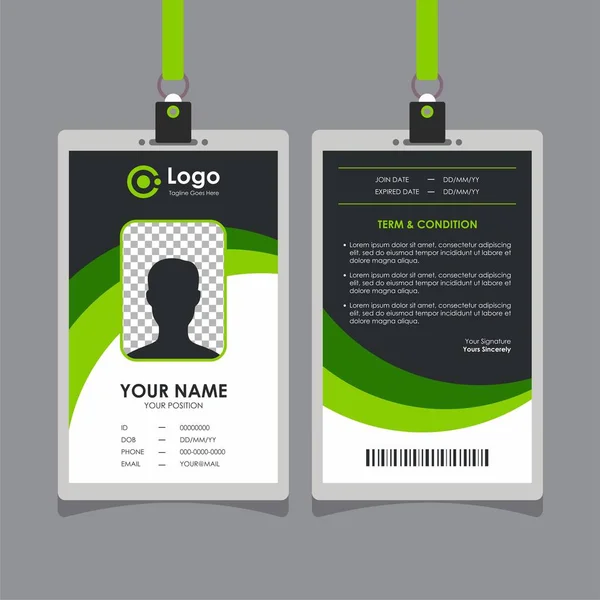 Diseño Simple Tarjeta Identificación Verde Negra Vector Plantilla Tarjeta Identidad — Vector de stock