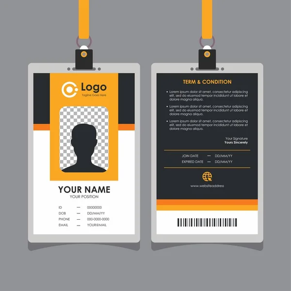 Conception Simple Carte Identité Jaune Noire Propre Vecteur Modèle Carte — Image vectorielle