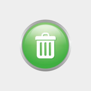 Yeşil renk dizaynlı basit çöp simgesi, web sitesi, reklam, yazdırma için parlak düğmeli şablon vektörü