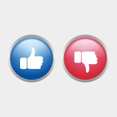 Mavi ve kırmızı renk dizaynlı parlak simge gibi basit ve aksine, web sitesi, reklam, yazdırma için parlak düğmeli şablon vektörü 