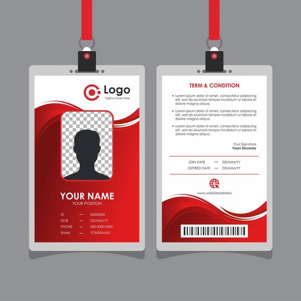 Design Cartão Identificação Onda Vermelha Limpa Simples Vetor Modelo Cartão —  Vetores de Stock