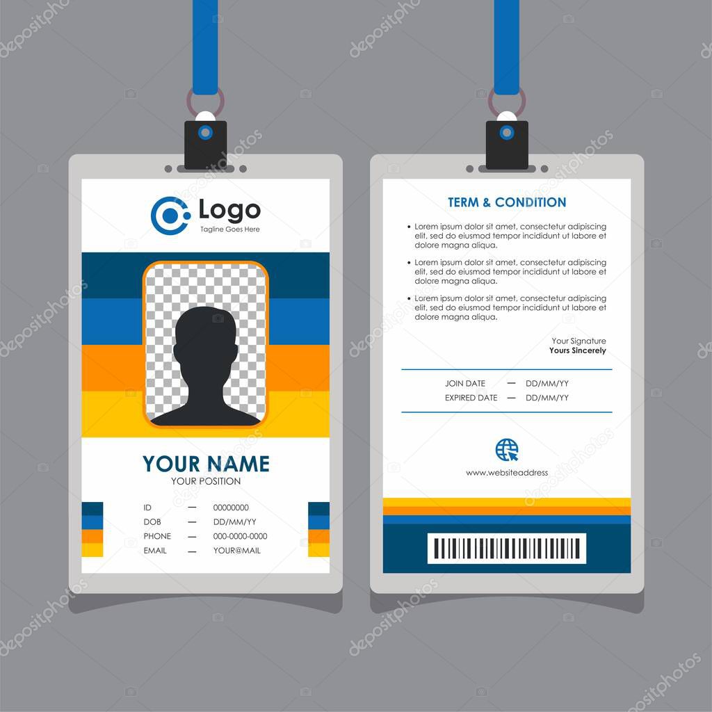 Simple Colorful Blue and Yellow Line Id Card Design, Professional Identity Card Template Vector for Employee and Others