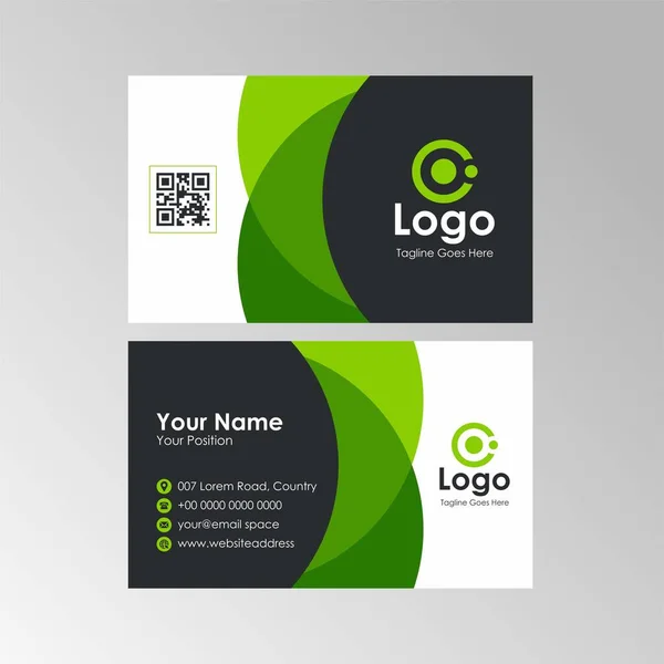 Simple Abstract Wave Business Card Green Black Color Design Professional — Stock Vector