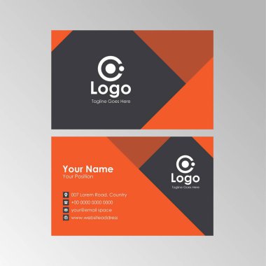 Turuncu ve Siyah renk tasarımlı basit soyut Geometrik kartvizit, profesyonel isim kartı şablonu