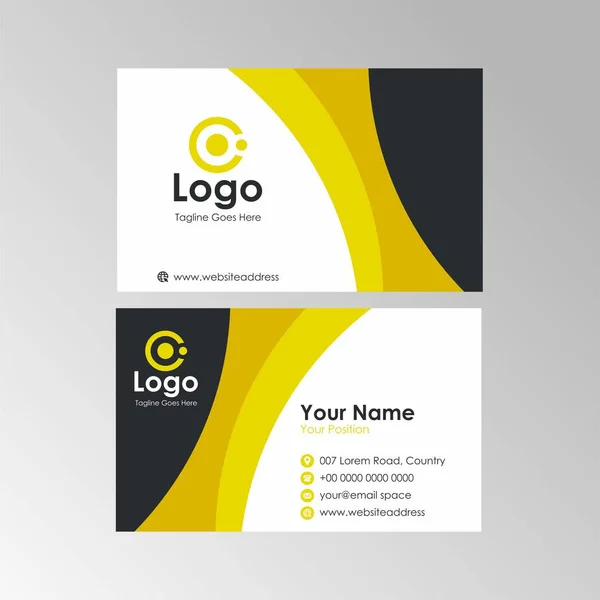 Tarjeta Visita Onda Fresca Simple Con Diseño Color Amarillo Nombre — Vector de stock