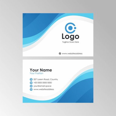 Mavi renk tasarımlı basit soyut akış dalga kartviziti, profesyonel kart şablonu