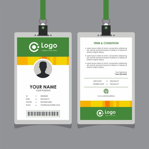 Simple Clean Green Yellow Card Design Professional Identity Card Template — Stock Vector